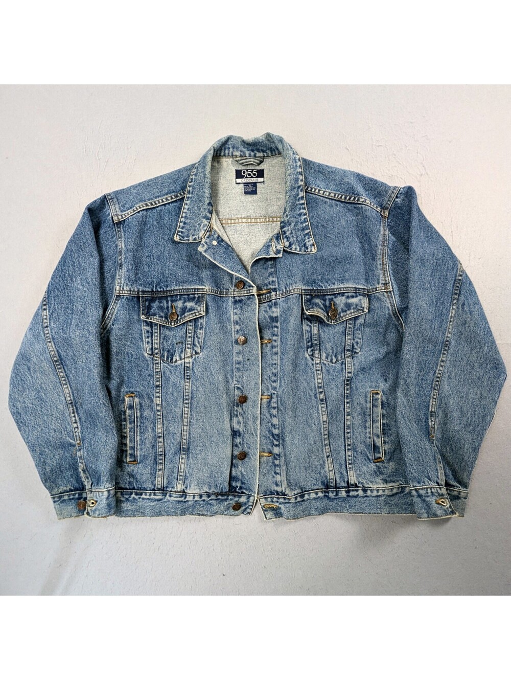 Vintage 90s 955 Originals Denim Trucker Jacket Men XL Blue 100% Cotton